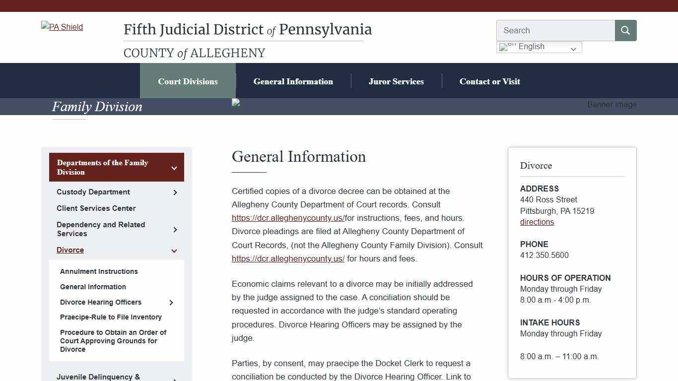 Divorce - Fifth Judicial District of Pennsylvania