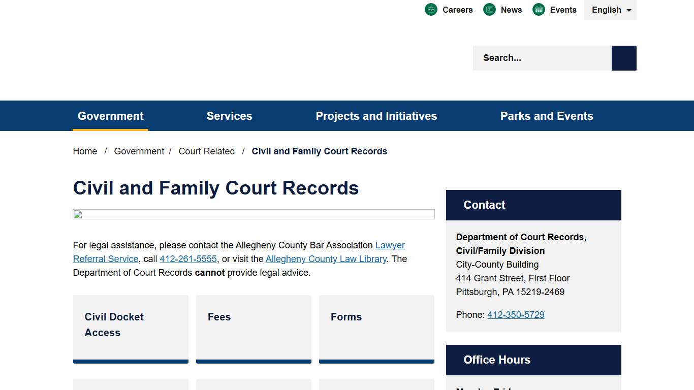 Civil and Family Court Records - Allegheny County, PA