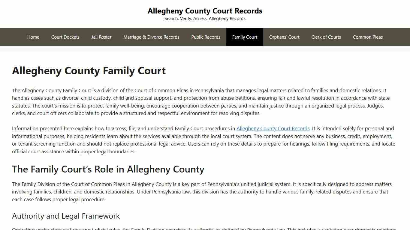 Allegheny County Family Court - Allegheny County Court Records